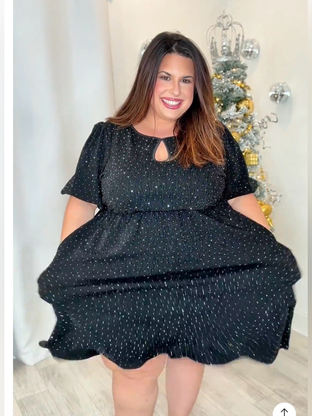 Plus Size Black Midi Dress with Silver Sparkle - Picture 2 of 5
